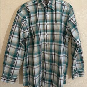 Cinch Men's Teal and White Plaid Button Down Shirt